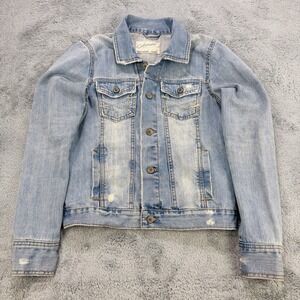Aeropostale Jacket Women's Medium Button Up Blue Trucker Denim Distressed‎